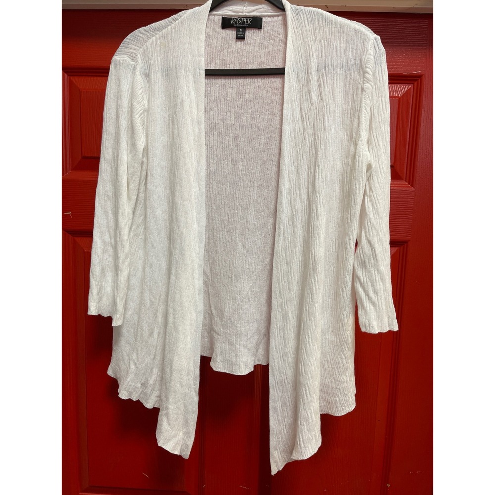 Kasper Separates White Textured Knit Open Front Cardigan Waterfall Wrap Medium